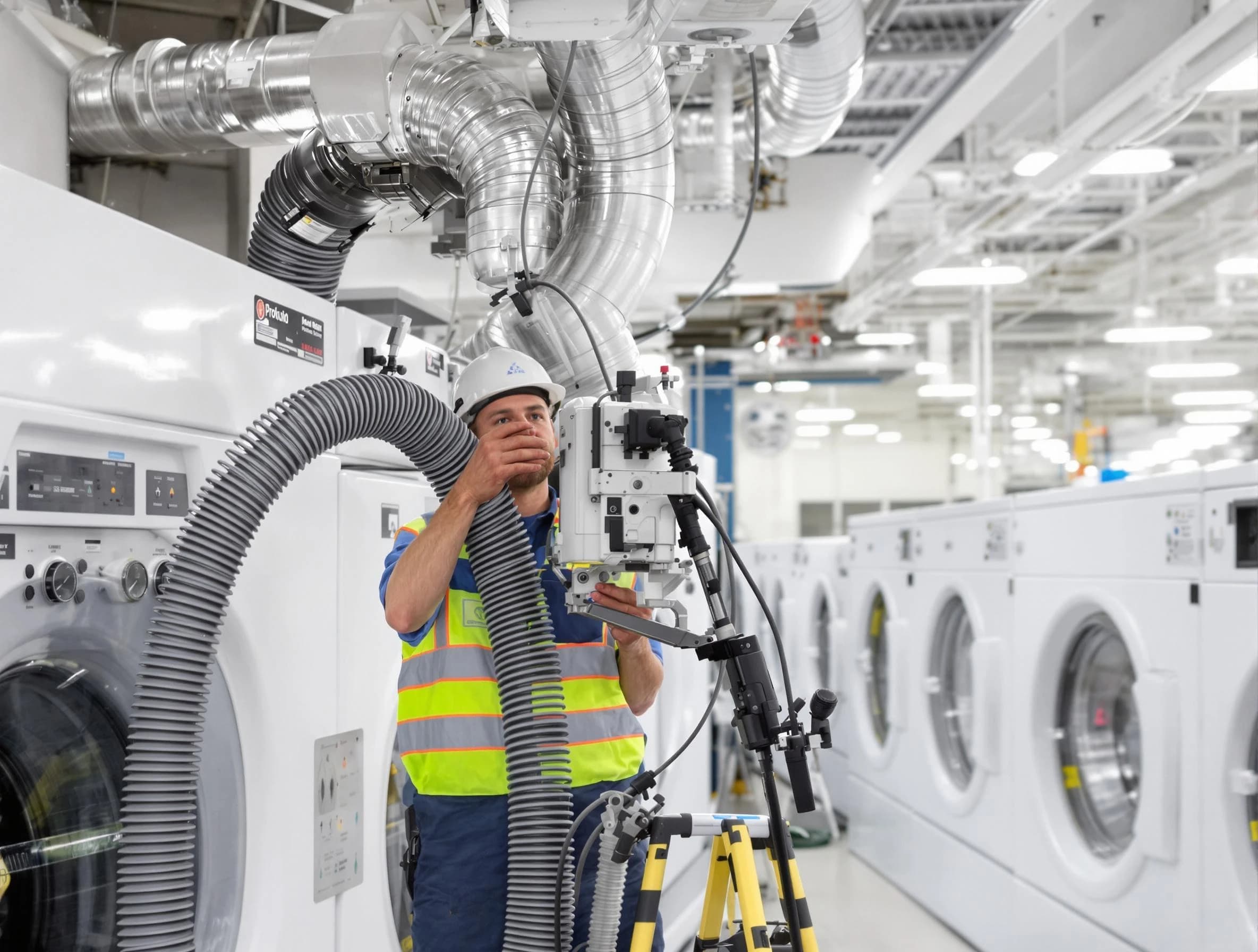 Natick Dryer Vent Cleaning team performing commercial-grade dryer vent cleaning at a business facility in Natick