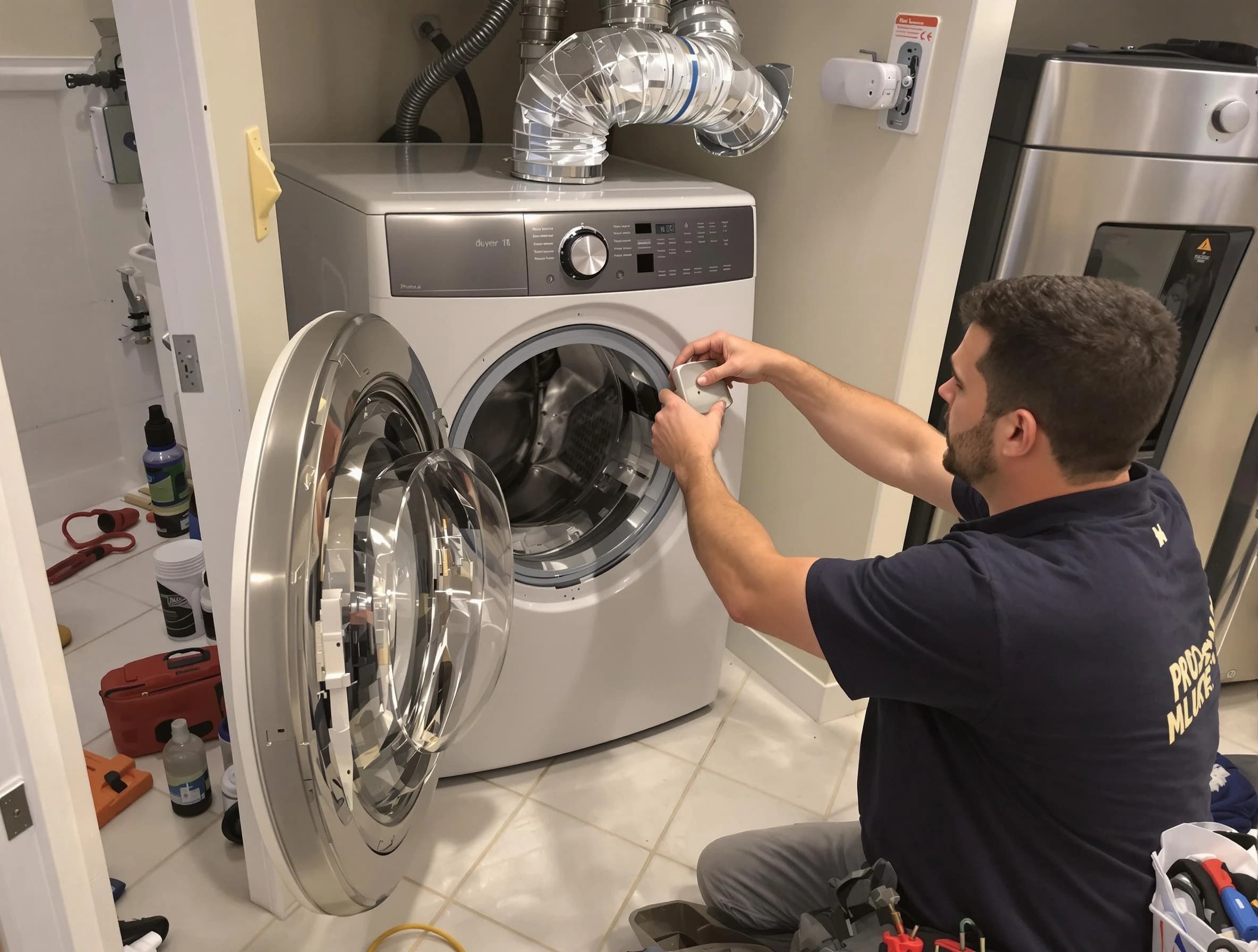 Natick Dryer Vent Cleaning technician performing precise dryer vent hose installation in Natick