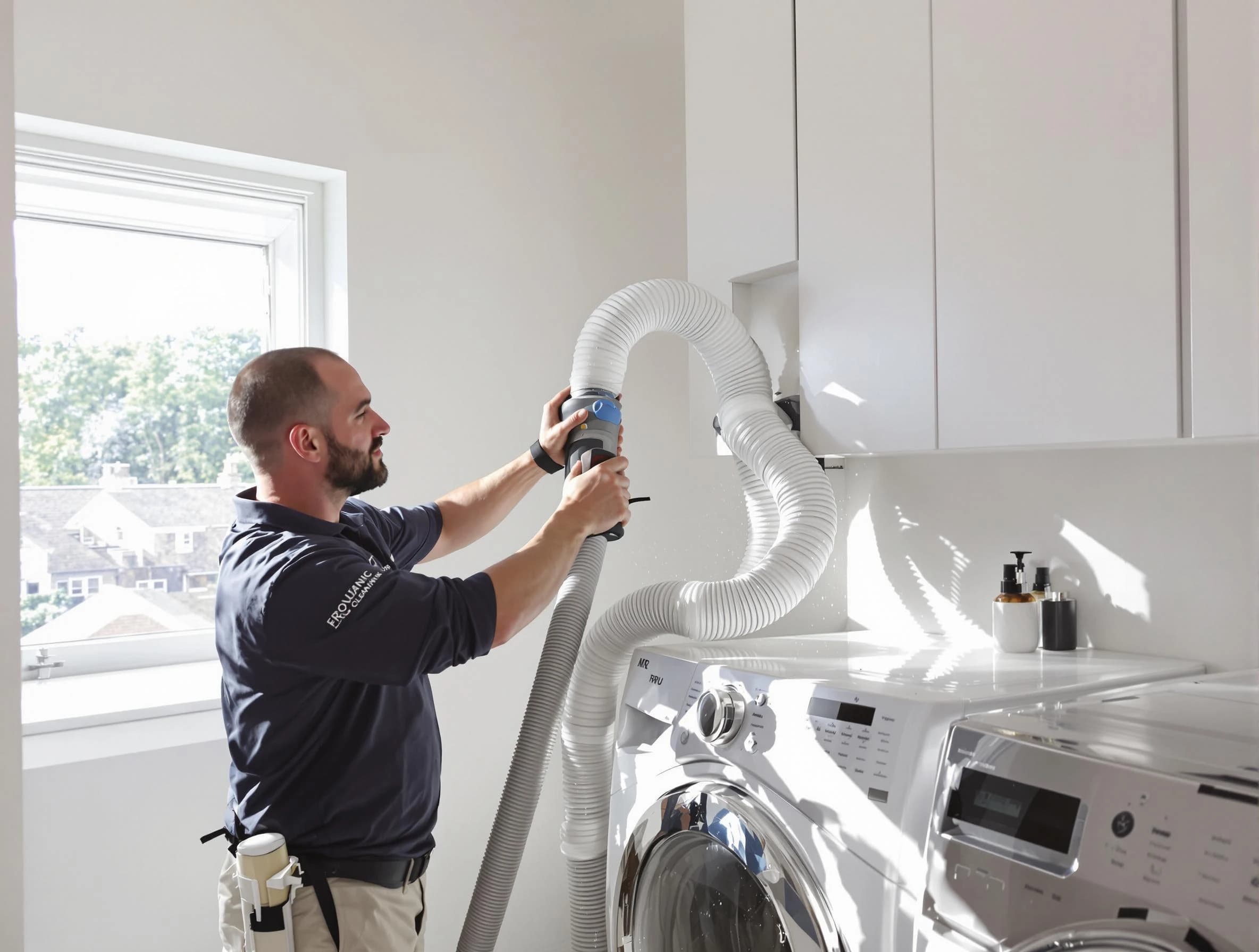 Certified Natick Dryer Vent Cleaning technician performing dryer vent cleaning in Natick