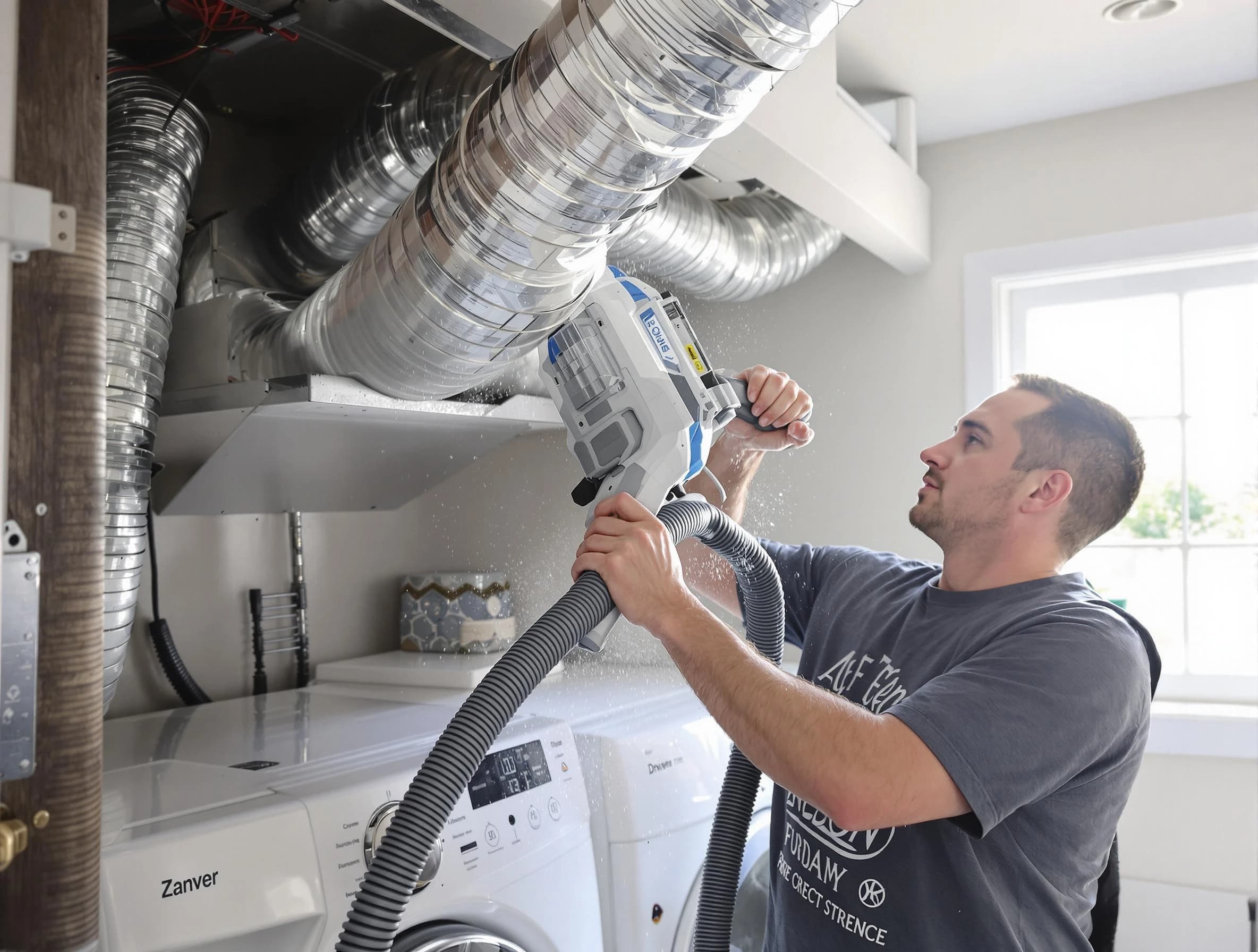 Natick Dryer Vent Cleaning specialist cleaning deep within a dryer vent duct system in Natick