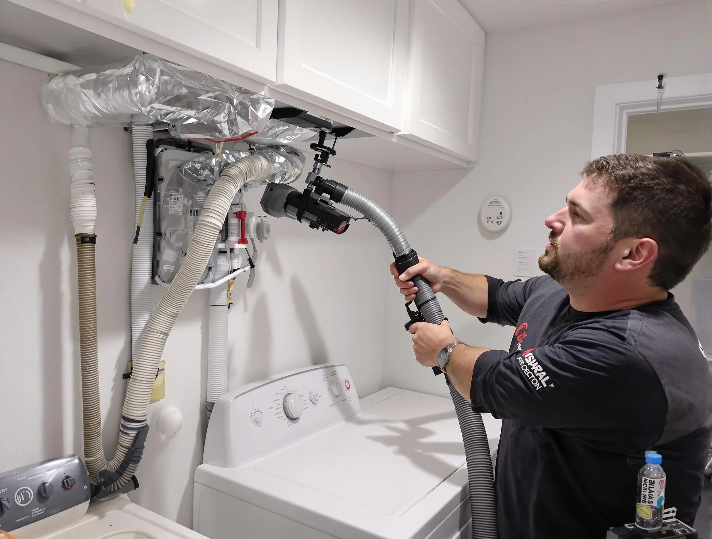 Natick Dryer Vent Cleaning certified technician performing safety-focused gas dryer vent cleaning in Natick